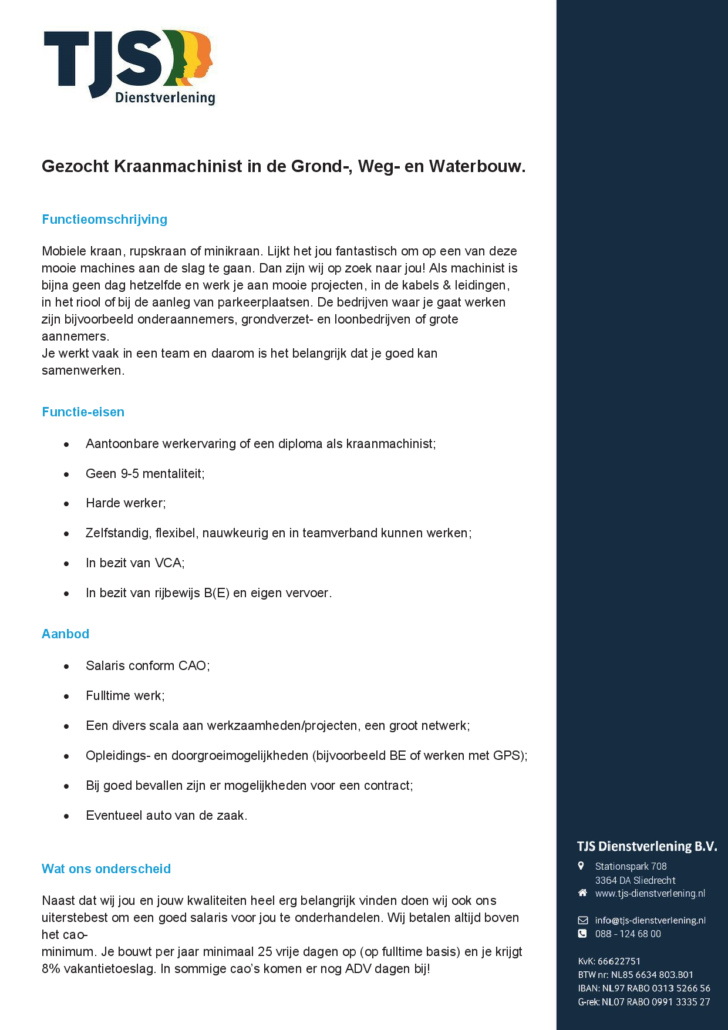 Vacature Kraanmachinist